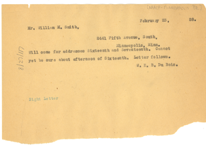 Telegram from W. E. B. Du Bois to William M. Smith