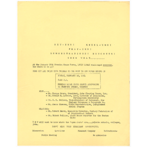 Flier for Freedom House Civic Center forum, Sunday at 8 Sit-ins! Kneel-ins! Pray-ins! Demonstrations! Boycotts! Then what...