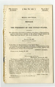 Mexico and Texas : message from the President of the United States, transmitting the information required by a resolution of the House of Representatives, upon the subject of the condition of the political relations between the United States and Mexico ; also, on the condition of Texas.