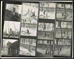 [Contact sheet with twelve 2 x 2 in. frames; nine frames show a woman possibly responding to a remark made by a child among a group of children in an unidentified park in New York City, remaining frames show Gordon Parks and Ralph Ellison]