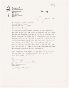 Letter from the League of Women Voters of Southern Marin County Regarding the Voting Rights Act Extension of 1975