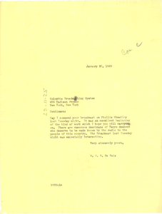 Letter from W. E. B. Du Bois to Columbia Broadcasting System