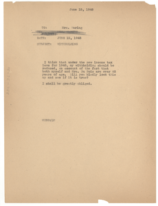 Memo from W. E. B. Du Bois to Lillian Waring