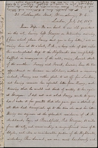 Letter from William Lloyd Garrison, 22 Southampton Street, Bloomsbury, W.C., London, [England], to Helen Eliza Garrison, July 26, 1867