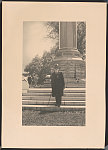 [Civil War veteran partially identified as Walker with Grand Army of the Republic badge standing in front of Battle Monument, West Point, New York]