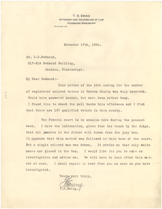 Letter from T. G. Ewing to S. D. Redmond