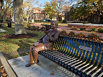 Artist John Hair's seated statue of Mary Jackson at Hampton University, a historically black university in Hampton, Virginia, one of the state's Tidewater-region cities at the place where the James River, Chesapeake Bay, and Atlantic Ocean converge