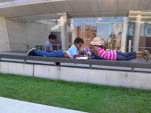 Saleem Williams, Cairo Williams, Marcheline Counou in front of the Brooklyn Museum