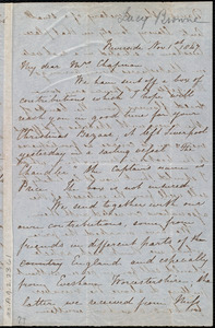 Letter from Lucy Browne, Riverside, [Bridgwater, England], to Maria Weston Chapman, Nov. 1st, 1847