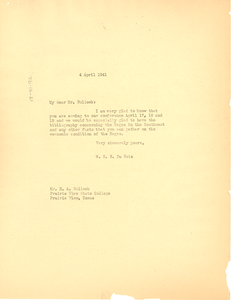 Letter from W. E. B. Du Bois to Prairie View State Normal and Industrial College