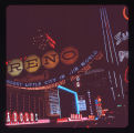 Reno City entrance sign, night, Reno, Nevada, October 1967