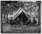 [Brandy Station, Va. Col. George H. Sharpe, John G. Babcock, unidentified, and Lt. Col. John McEntee, Secret Service officers at Army of the Potomac headquarters]