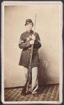 [Sergeant Cornelius V. Moore of Company B, 100th New York Volunteers, a sergeant of 39th Illinois Regiment, a corporal of 106th New York Volunteers, and a private of the 11th Vermont Regiment holding bayoneted musket]