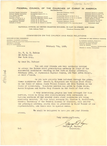 Letter from Federal Council of the Churches of Christ in America to W. E. B. Du Bois