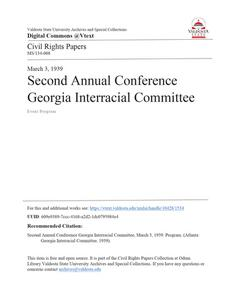 Second Annual Conference Georgia Interracial Committee, March 3, 1939. Program.