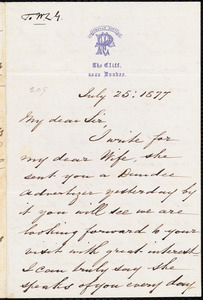 Letter from Edward Parker, Dundee, [Scotland], to William Lloyd Garrison, July 25 : 1877