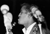 Sammy Davis Jr. performing at the "Stars for Freedom" rally at the City of St. Jude in Montgomery, Alabama, the night before the end of the Selma to Montgomery March.