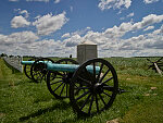 Cannons flank the monument to Rhode island artillery battery E at Gettysburg National Military Park in Gettysburg, Pennsylvania, site of the fateful battle of the U.S. Civil War