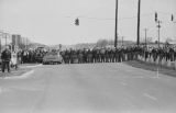 Alabama state troopers waiting for civil rights marchers on the south side of the Edmund Pettus Bridge in Selma, Alabama, on Turnaround Tuesday.