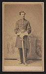 [Lieutenant Leroy D. Ball of Co. G, 15th Massachusetts Infantry Regiment and Co. D, 82nd U.S. Colored Troops (USCT) Infantry Regiment in uniform with sword in front of painted backdrop]