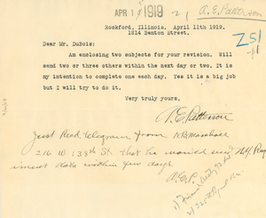 Letter from Adam E. Patterson to W. E. B. Du Bois