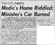 Medic's Home Riddled; Minister's Car Burned