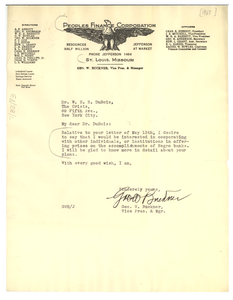 Letter from Peoples Financial Corporation to W. E. B. Du Bois