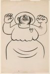 [Caricature of African American woman, three-quarter length, standing, with arms raised, eyes closed and mouth open]