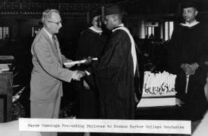 Mayor Thomas L. Cummings Presenting Diplomas to Bowman Barber College Graduates, 1947