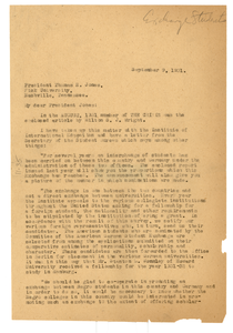 Letter from W. E. B. Du Bois to Fisk University