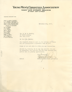 Letter from Young Men's Christian Association of the City of New York to W. E. B. Du Bois