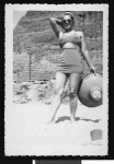 Marguerite Edwards at the beach, circa 1951, Los Angeles