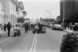 Motorcycle police officers preparing for the start of a United Klans of America march in front of city hall in Mobile, Alabama.