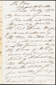 Letter from Joseph Lupton, Leeds, [England], to William Lloyd Garrison, Feb[ruar]y 18 / [18]75