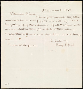 Letter from Benjamin Smith Jones, Philad[elphi]a, [Penn.], to Maria Weston Chapman, 10 mo[nth] 21 [day] 1839