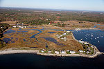 An October 2017 aerial view of a portion of the New Hampshire coastline, the shortest (18 miles) of any state, near Rye, below Portsmouth