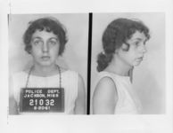 Mississippi State Sovereignty Commission photograph of Joan Pleune following her arrest for her participation in the Freedom Rides, Jackson, Mississippi, 1961 June 20