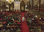 Sunday service at the Emanuel African Methodist Episcopal Church in Charleston, South Carolina, in April of 2017, ten months after a notorious mass murder during a prayer service there