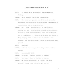 Thumbnail for Transcript of interview with James Scott, November 18, 2008