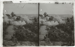 First Delaware, 12th New Jersey and 14th Connecticut at Stone Wall--Battle of Gettysburg. Active no. 5569 : stereo interpositive.]