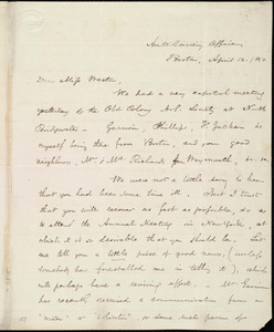 Letter from Samuel May, Anti-Slavery Office, Boston, [Mass.], to Miss Weston, April 12, 1850