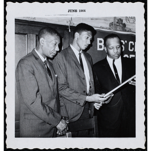 "Boy of the Year, Oswald Gooden with father and Otis Cash"