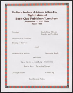 Program: Eighth Annual Book Club Publisher's Luncheon