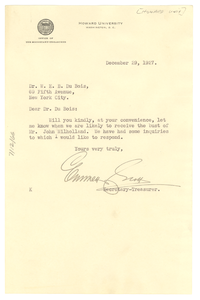 Letter from Emmett J. Scott to W. E. B. Du Bois