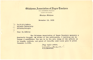 Letter from Oklahoma Association of Negro Teachers to W. E. B. Du Bois