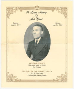 Four programs for the funeral of Jack Grant from Mae's Millinery Shop