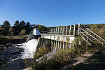 The Canaan Dam, a 27-foot hydroelectric dam spanning the Connecticut River between Stewartstown, New Hampshire, and Canaan, Vermont, 373 miles from the river's mouth in Connecticut. This view is from the New Hampshire side of the river