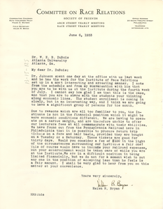 Letter from Committee on Race Relations to W. E. B. Du Bois