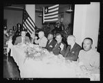 Luncheon for Liberian Presidential party. His Excellency, Edwin Barclay, President of the Republic of Liberia, was feted by Negro civic, social, professional and educational leaders Saturday, May 29, 1943 at a luncheon at the Lucy Diggs Slowe Hall in Washington, D.C. Shown (left to right) at the President's table are Frederick Hibbard, State Department; Brigadier General Benjamin O. Davis, United States Army military aide to President Barclay; W.V.S. Tubman, President-elect of Liberia; President Barclay; Dr. Ennet J. Scott, chairman of the committee on invitation; and Captain Alford Russ, chief of the Liberian frontier forces