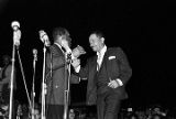 Nipsey Russell and Billy Eckstein at the "Stars for Freedom" rally at the City of St. Jude in Montgomery, Alabama, the night before the end of the Selma to Montgomery March.